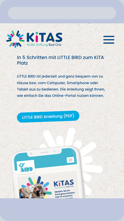 KLBA Stiftung WordPress Webdesign Abbildung einer Unterseite der KLBA- Stiftung auf dem Handy