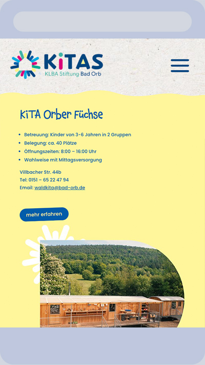 KLBA Stiftung WordPress Webdesign Abbildung einer Unterseite der KLBA- Stiftung auf dem Handy